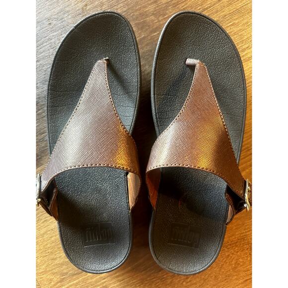 FitFlop Lulu Leather Toe-Post Sandals in Bronze Women's Size 8 - Picture 2 of 16